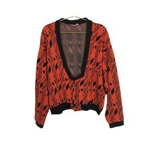 Fierra Collection Geometric Knit Cardigan Orange Black Artsy 90s Size M